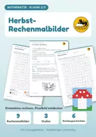 Vorschau - Arbeitsblätter - Herbst Rechenmalblätter Klasse 2/3: Einmaleins | Malen nach Zahlen, 9 Pixelbilder - Deckblatt