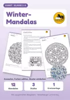 Vorschau - Mal- und Bastelvorlagen - Winter Mandalas: 12 Ausmalbilder in 3 Stufen | Kunst Klasse 1–4 - Deckblatt