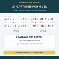 Vista previa - Juegos / Gamificación - Bingo rítmico 3º-4º: lectura y escucha en 2 niveles - página 1
