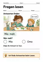 Vorschau - Arbeitsblätter - Fragen zum Text – Arbeitsheft Klasse 1 - Deckblatt
