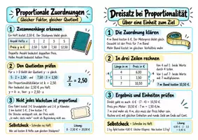 Vorschau - Merkblätter - Proportionale Zuordnungen und Dreisatz - Tabelle, Quotient und Rechnen über eine Einheit | Mathematik | Klasse 6–8 - Seite 3