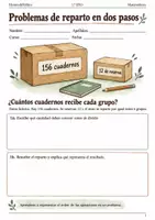 Vista previa - Hojas de trabajo - Problemas de reparto en dos pasos. Cuaderno 1.º ESO - Portada