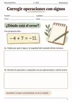 Vista previa - Hojas de trabajo - Corregir operaciones con signos. Cuaderno 1.º ESO - Portada