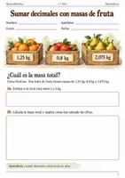 Vista previa - Hojas de trabajo - Sumar decimales con masas de fruta. Cuaderno 1.º ESO - Portada