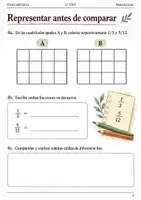 Vista previa - Hojas de trabajo - Comparar fracciones en cuadrículas. Cuaderno 1.º ESO - página 3