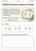 Vista previa - Hojas de trabajo - Fracciones equivalentes en lecturas. Cuaderno 1.º ESO - página 1