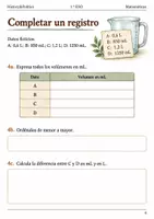 Vista previa - Hojas de trabajo - Convertir litros y mililitros. Cuaderno 1.º ESO - página 3