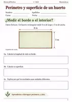 Vista previa - Hojas de trabajo - Perímetro y superficie de un huerto. Cuaderno 1.º ESO - Portada