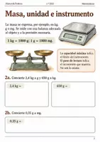 Vista previa - Hojas de trabajo - Medir masas con la unidad adecuada. Cuaderno 1.º ESO - página 1
