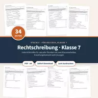Vorschau - Unterrichtsreihen - Rechtschreibung Klasse 7 – Groß- und Kleinschreibung, s-Laute, das/dass, 2 Klassenarbeiten, Lösungen - Deckblatt