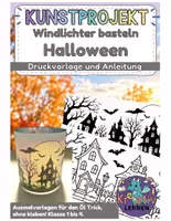 Vorschau - Mal- und Bastelvorlagen - Halloween-Windlichter basteln | Ausmalvorlagen mit Öl-Trick – Klasse 1–4 #spookysurprise - Deckblatt