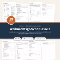 Vorschau - Arbeitsblätter - Weihnachtsgedicht Klasse 2 – Gedichte lesen, vortragen, Reime, eigenes Gedicht schreiben, Lösungen - Deckblatt