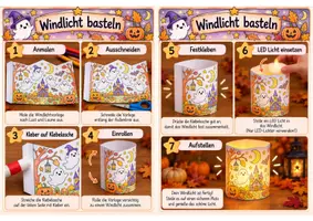 Vorschau - Mal- und Bastelvorlagen - Einfache Halloween Windlichter / Ausmalen und Basteln / Klasse 1 / Klasse 2 - Seite 2