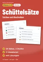 Vorschau - Arbeitsblätter - Schüttelsätze Winter | Klasse 1–2 | Satzbau und Abschreiben | 2 Stufen, 2 Lineaturen - Deckblatt
