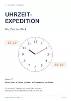 Vorschau - Arbeitsblätter - Uhrzeit-Expedition | Uhrzeiten lesen, analoge & digitale Uhren, Zeitspannen – Mathe Klasse 2–3 - Deckblatt