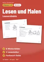Vorschau - Arbeitsblätter - Lesen und Malen Winter | Klasse 1–2 | Leseverständnis mit 6 Winterbildern auf 2 Stufen - Deckblatt