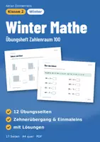 Vorschau - Arbeitsblätter - Winter Mathe Klasse 2 | Übungsheft Zahlenraum 100 | Zehnerübergang, Einmaleins, Sachaufgaben - Deckblatt