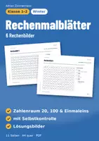 Vorschau - Arbeitsblätter - Rechenmalblätter Winter | Klasse 1–2 | Zahlenraum 20, Zahlenraum 100 und Einmaleins | 6 Bilder - Deckblatt