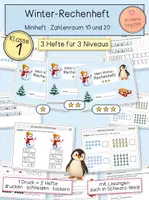 Vorschau - Merkblätter - Winter Mathe Klasse 1 – Miniheft Zahlenraum 10 und 20 | 3-fach differenziert mit Lösungen | Zählen, Zerlegen, Plus & Minus | Wochenplan & Freiarbeit - Deckblatt
