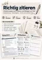Vorschau - Stundenentwürfe - Richtig zitieren Merkblatt Übungen Arbeitsmappe - Deckblatt