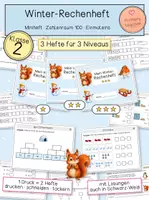 Vorschau - Arbeitsblätter - Winter Mathe Klasse 2 – Miniheft Zahlenraum 100 & Einmaleins | 3-fach differenziert mit Lösungen | Plus & Minus, Zehnerübergang | Wochenplan & Freiarbeit - Deckblatt