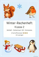 Vorschau - Arbeitsblätter - Winter Mathe Klasse 2 – Miniheft Zahlenraum 100 & Einmaleins | 3-fach differenziert mit Lösungen | Plus & Minus, Zehnerübergang | Wochenplan & Freiarbeit - Seite 1