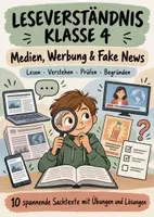 Vorschau - Arbeitsblätter - Leseverständnis Klasse 4 – Medien, Werbung & Fake News: 10 Sachtexte mit Übungen und Lösungen - Deckblatt
