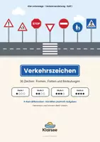 Vorschau - Unterrichtsreihen - Verkehrserziehung: Verkehrszeichen Klasse 1-4 | 4-fach differenziert | 28 Arbeitsblätter, Abschlusstest, Zeichen-Paare & Schulweg-Detektiv | Grundschule, Förderschule, Inklusion - Deckblatt