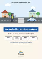 Vorschau - Unterrichtsreihen - Verkehrserziehung: Die Polizei im Straßenverkehr Klasse 1-4 | 4-fach differenziert | 28 Arbeitsblätter & Abschlusstest: Polizeizeichen, Kelle, Unfall, Notruf 110 | Grundschule, Förderschule, Inklusion - Deckblatt