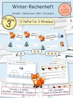 Vorschau - Arbeitsblätter - Winter Mathe Klasse 3 – Miniheft Zahlenraum 1000 & Einmaleins | 3-fach differenziert mit Lösungen | Halbschriftlich rechnen, Geldeinsatz, Sachaufgaben - Deckblatt