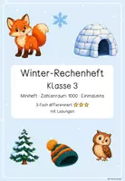 Vorschau - Arbeitsblätter - Winter Mathe Klasse 3 – Miniheft Zahlenraum 1000 & Einmaleins | 3-fach differenziert mit Lösungen | Halbschriftlich rechnen, Geldeinsatz, Sachaufgaben - Seite 1