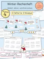 Vorschau - Arbeitsblätter - Winter Mathe Klasse 4 | Miniheft | Zahlenraum Million & schriftliche Rechenverfahren | 3-fach differenziert - Deckblatt