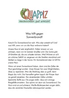 Vorschau - Text - "Was hilft gegen Sonnenbrand?" / QUAPPIZ - Deckblatt