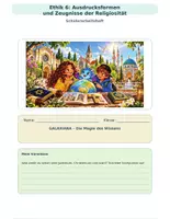 Vorschau - Unterrichtsreihen - Ethik 6. Klasse Mittelschule Bayern: Ausdrucksformen und Zeugnisse der Religiosität 🌍📖✨ - Deckblatt
