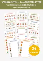 Vorschau - Arbeitsblätter - Weihnachten – 24 Arbeitsblätter zur visuellen Wahrnehmung, Konzentration & logischem Denken | Vorschule & 1. Klasse - Deckblatt