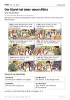 Vorschau - Stundenentwürfe - DaZ A2: Der Stand hat einen neuen Platz – Comic, Aufgaben und Lösungen - Seite 1
