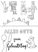 Vorschau - Mal- und Bastelvorlagen - Geburtstagskarte Grundschule, Geburtstagskarte Tiere - Seite 1