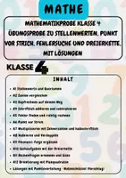Vorschau - Arbeitsblätter - Mathematikprobe Klasse 4 Übungsprobe zu Stellenwerten, Punkt vor Strich, Fehlersuche und Dreierkette, mit Lösungen Klasse 4 - Deckblatt