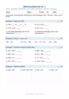 Vorschau - Arbeitsblätter - Mathematikprobe Klasse 4 Übungsprobe zu Stellenwerten, Punkt vor Strich, Fehlersuche und Dreierkette, mit Lösungen Klasse 4 - Seite 1