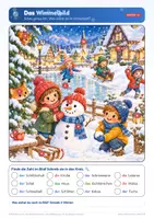 Vista previa - Unidades / Secuencias / Situaciones de Aprendizaje - Winter Arbeitsblätter Kinder: Wimmelbild, Lesen, Bingo, Brettspiel, Ausmalen & Basteln | DaF A1–A2 - página 1