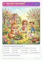 Vista previa - Unidades / Secuencias / Situaciones de Aprendizaje - Ostern Arbeitsblätter Kinder: Wimmelbild, Lesen, Eier bemalen, Bingo, Brettspiel & Basteln | DaF A1–A2 - página 1