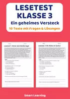 Vorschau - Arbeitsblätter - Lesetest Klasse 3 Ein geheimes Versteck | 10 Texte mit Fragen & Lösungen - Deckblatt