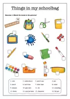 Vorschau - Mal- und Bastelvorlagen - Things in my schoolbag - Exercises (+Flashcards) - Seite 1
