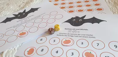 Vorschau - Arbeitsblätter - Herbst und Halloween - Fledermaus würfeln - Deckblatt