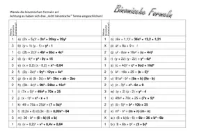 Vorschau - Arbeitsblätter - Arbeitsblatt - Binomische Formeln - Deckblatt