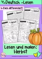 Vorschau - Arbeitsblätter - Lesen und malen (Herbst) 4-fach differenziert - Deckblatt