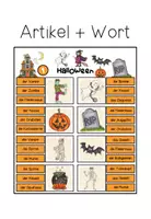 Vorschau - Unterrichtsreihen - Halloween DaF DaZ – Halloween-Wortschatz, Nomen, Artikel, Lesen, Wort-Bild-Zuordnung | Klammerkarten, Lernspiel, Fördermaterial, 3-fach differenziert 3., 4. Klasse, Grundschule - Seite 1