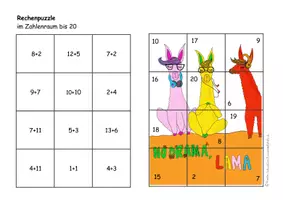 Vorschau - Arbeitsblätter - Kostenlose Rechenpuzzle im Zahlenraum bis 20 - Seite 1