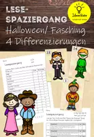 Vorschau - Arbeitsblätter - Lesespaziergang Halloween, Fasching oder Karneval - Deckblatt