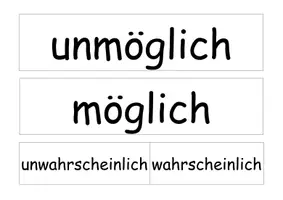 Vorschau - Präsentationen/Tafelbilder - Wahrscheinlichkeit sicher möglich unmöglich Streifen für Kinder und Tafel - Seite 1